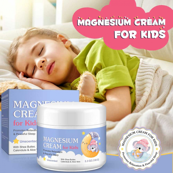 Crema cu Magneziu pentru Copii cu Unt de Shea, Aloe Vera si Galbenele, Calm, Relaxare si Somn Linistit, NOVA KISS®, 150 g-big