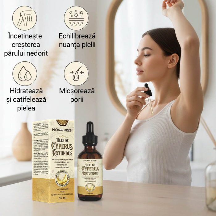 Ulei Cyperus Rotundus NOVA KISS® pentru Incetinirea Cresterii Parului Nedorit, 100% Natural, Premium, 60 ml -big
