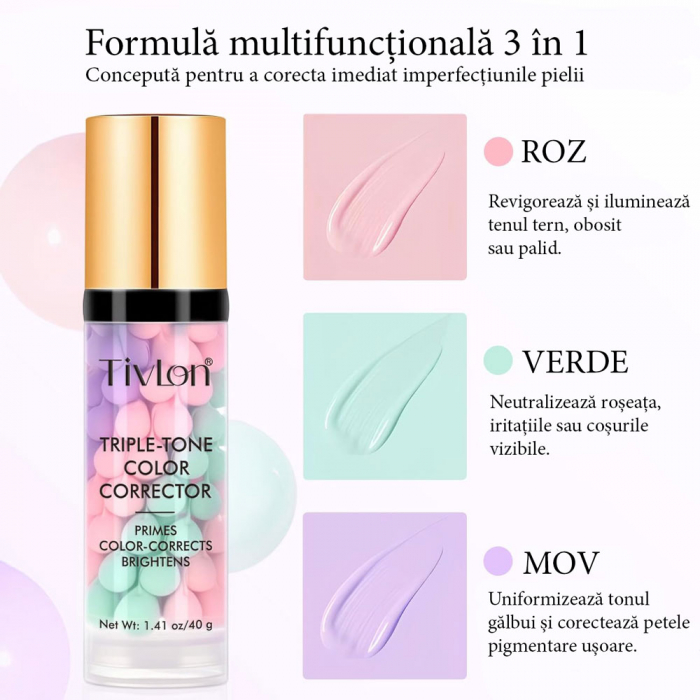 Primer Corector 3 în 1 cu SPF 50 – Hidratează, Matifiază și Uniformizează Tonul Pielii, 40 g-big