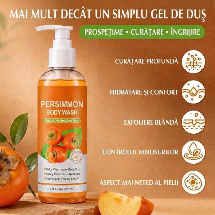 Gel de Dus Impotriva Mirosurilor Corporale, cu Extract de Kaki (Persimmon), 250 ml-big