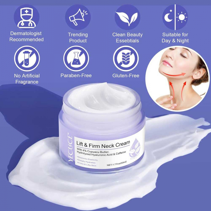 Crema Pentru Tonifierea, Ridicarea Pielii Gatului cu Unt de Cupuacu, Acid hialuronic si Cofeina, 50 ml -big