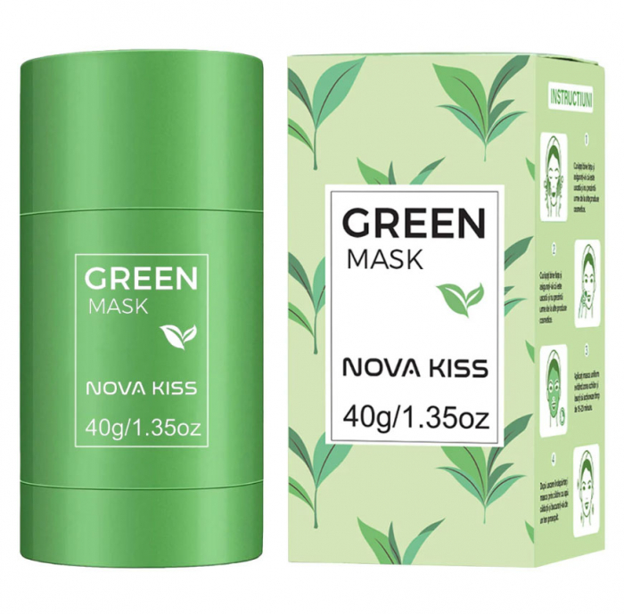 Masca stick NOVA KISS® cu extract de Ceai Verde și Argila, impotriva Acneei, Excesului de Sebum, Anti Puncte Negre, 40 g-big
