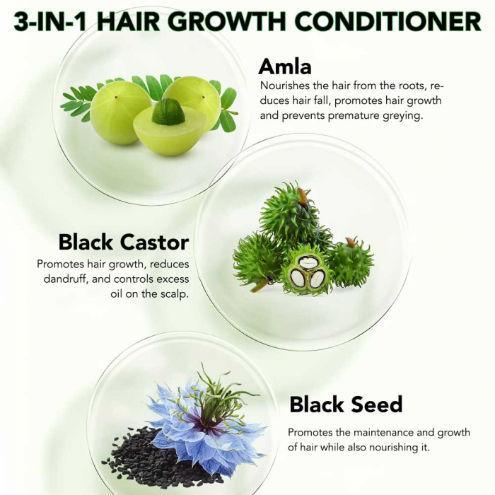 Balsam de Par 3 in 1 cu Ulei de Ricin, Amla, Negrilica pentru Cresterea Parului, 300 ml-big