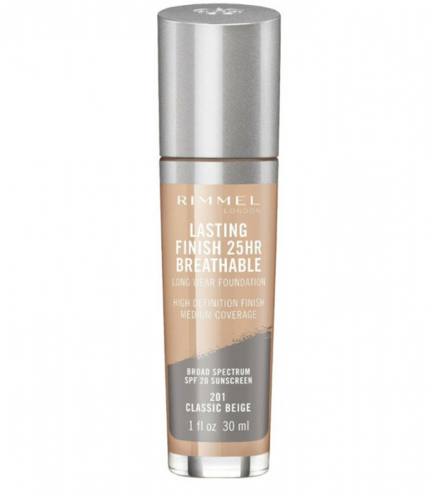 Fond de Ten Rimmel London Lasting Finish 25Hr Breathable, SPF20, 201 Classic Beige, 30 ml