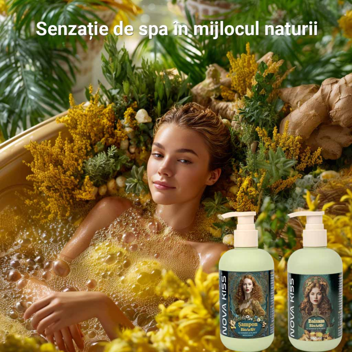 Set Ingrijire Premium pentru Par Deteriorat cu Ghimbir, Sampon si Balsam NOVA KISS®, 2 x 300 ml-big