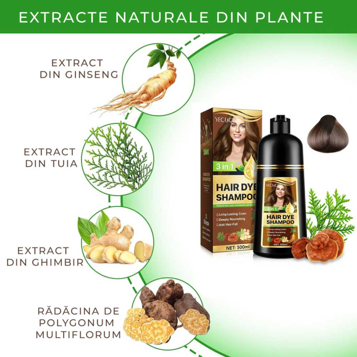 Sampon Colorant Maro Inchis, Acoperire Fire Albe si Regenerare 3 in 1, #5 Dark Coffee, 500 ml-big