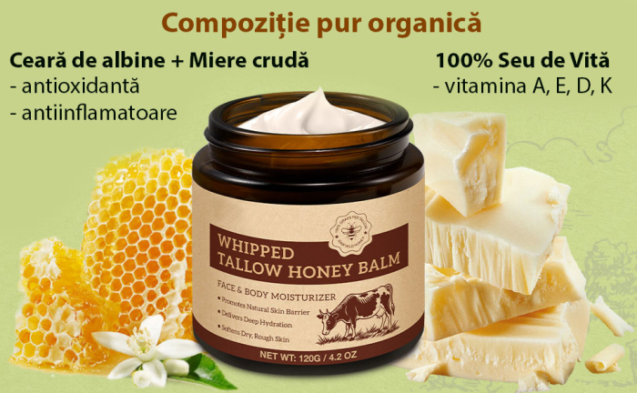 Balsam din Seu de Vita cu Miere Cruda, pentru Fata si corp, 100% Pur, 120 g-big