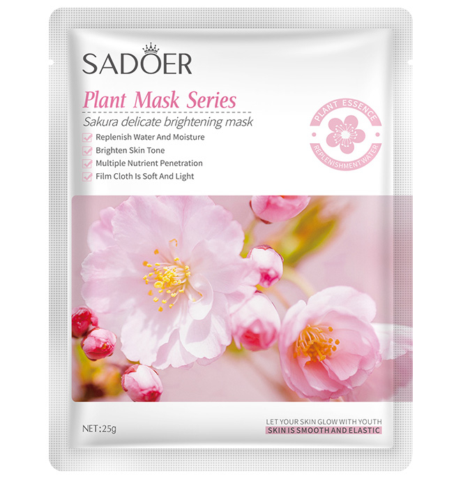 Masca textila pentru ten Sakura SADOER, Efect Anti-Roseata si Luminozitate, 25 g-big