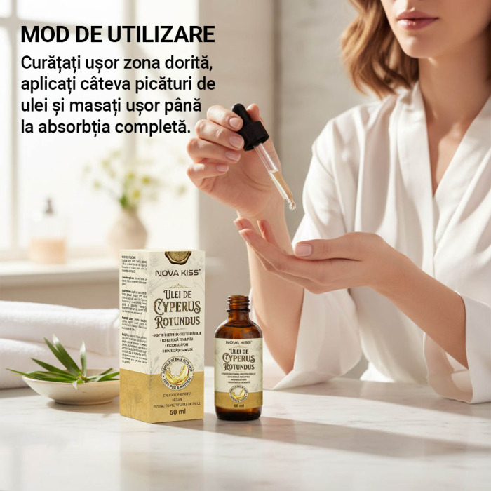 Ulei Cyperus Rotundus NOVA KISS® pentru Incetinirea Cresterii Parului Nedorit, 100% Natural, Premium, 60 ml -big
