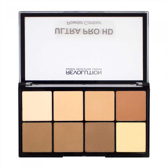 Paleta makeup revolution hd pro powder contour cu 8 pudre pentru conturare - light medium, 20g