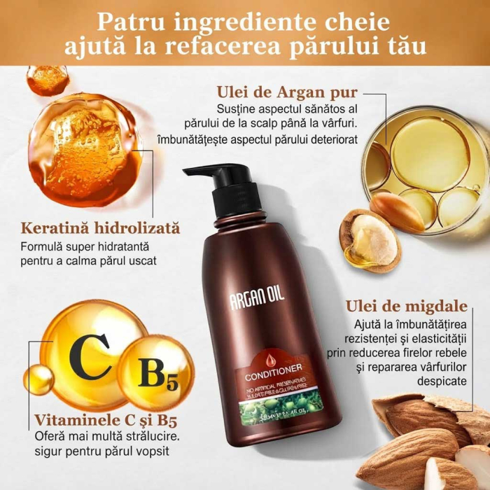 Balsam Reparator cu Ulei de Argan si Keratina pentru Par Deteriorat, 350 ml-big