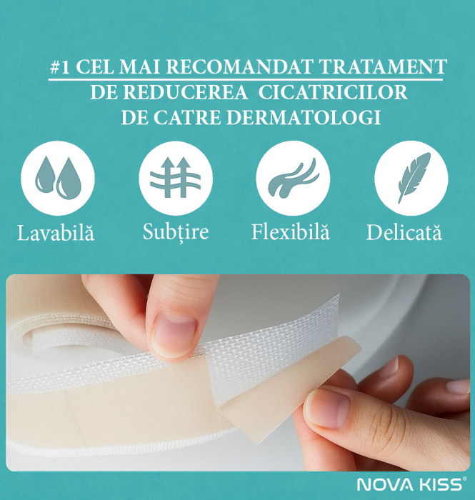 Bandă Premium cu Gel de Silicon Medical pentru Cicatrici, Reutilizabilă, NOVA KISS®-big