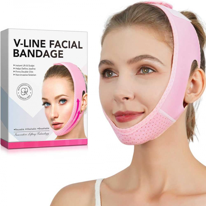 Bandaj Facial Premium pentru Reducerea Barbiei Duble, V-Line, Non-Invaziv