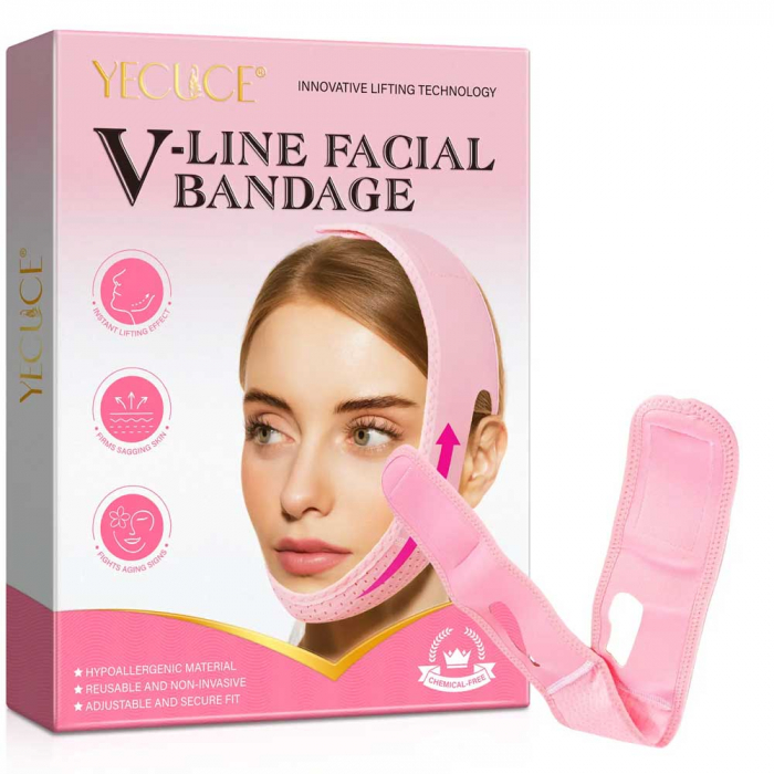 Bandaj Facial Premium pentru Reducerea Barbiei Duble, Lifting Facial, V-Line, Non-Invaziv