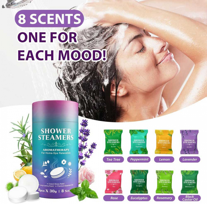 Bombe Efervescente pentru Dus din Uleiuri Esentiale Premium, 8 Arome x 30 g-big