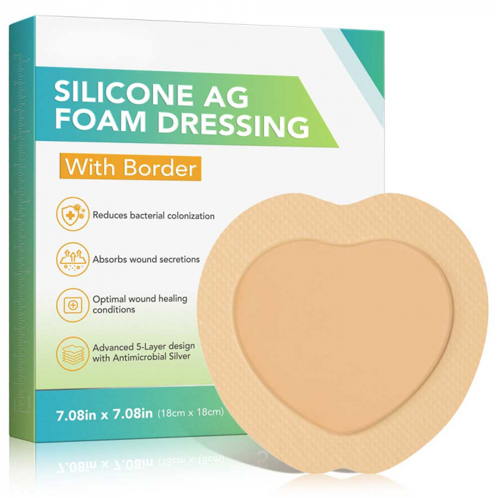 Set 5 Pansamente cu argint si silicon, din spuma absorbanta, cu margine adeziva, 18 x 18 cm -big