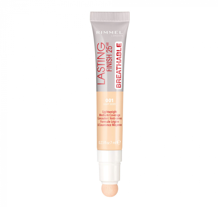 Anticearcan Rimmel London Lasting Finish 25H Breathable Concealer, 001 Light Ivory, 7 ml produsecosmetice.ro imagine