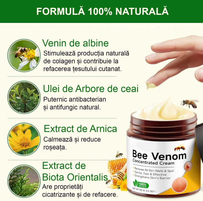 Crema Concentrata cu Venin de Albine pentru Negi si Pete, 100% Naturala, 120 g-big