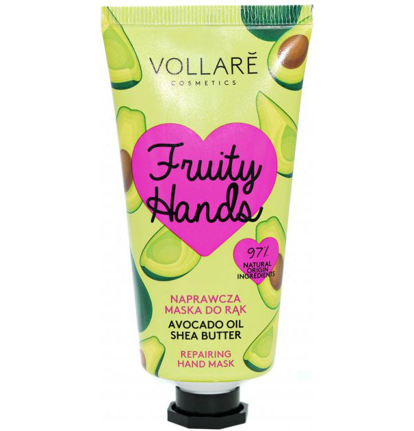 Masca de maini intens reparatoare cu extract de ulei de avocado si unt de shea, 97% ingrediente naturale, vollare fruity hands, 50 ml