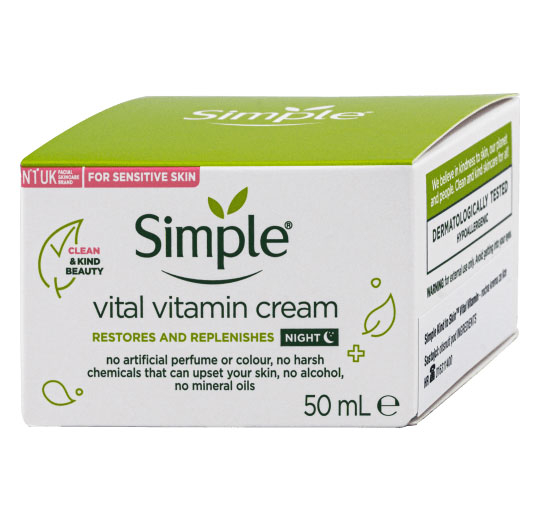 Crema de noapte pentru ten sensibil cu Bisabolol si Pro-Vitamina B5, Simple Vital Vitamin Cream, 50 ml