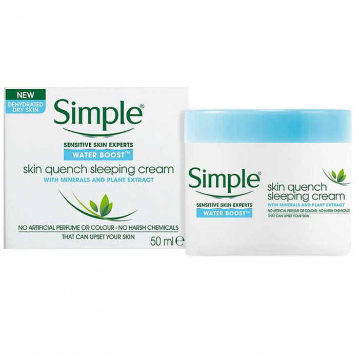 Crema de noapte pentru ten sensibil, uscat, deshidratat simple skin quench, cu minerale si extracte din plante, 50 ml