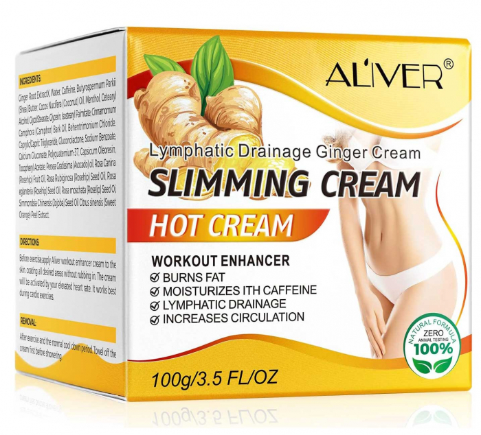 Crema pentru Slabit si Drenaj Limfatic cu Ghimbir, Efect Anticelulitic, Aliver Hot Cream, 100 g-big