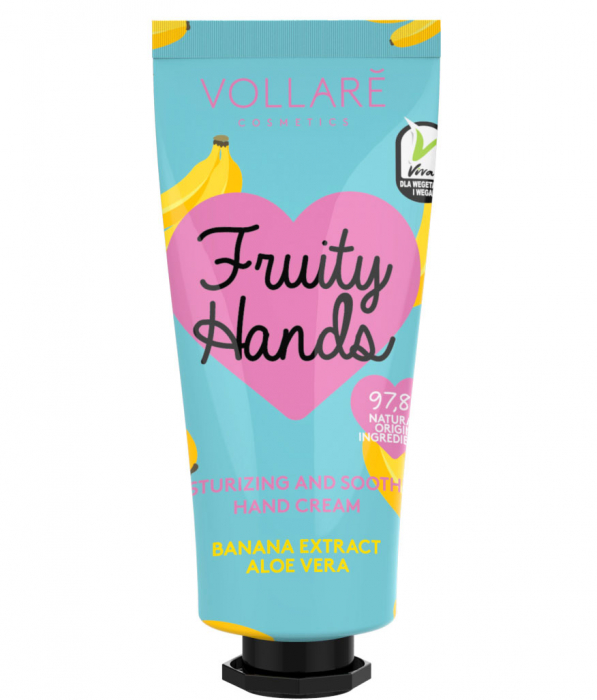 Crema de maini hidratanta cu extract de Banane si Aloe Vera, 97.8% Ingrediente Naturale, VOLLARE Fruity Hands, 50 ml-big