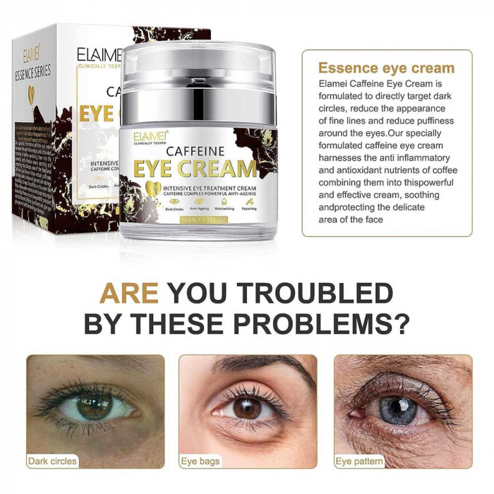 Crema tratament premium pentru ochi cu Extract de Cafea, Efect Anti-Imbatranire si Anti-Cearcan, Elaimei, 50 ml-big