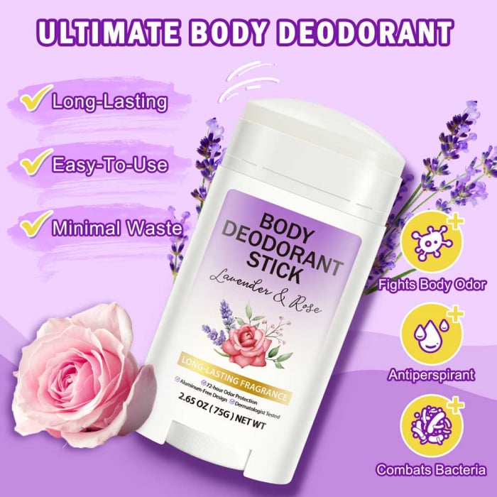 Deodorant Stick fara aluminiu cu Lavanda si Trandafir, 72h Protectie, Unisex, 75 g-big