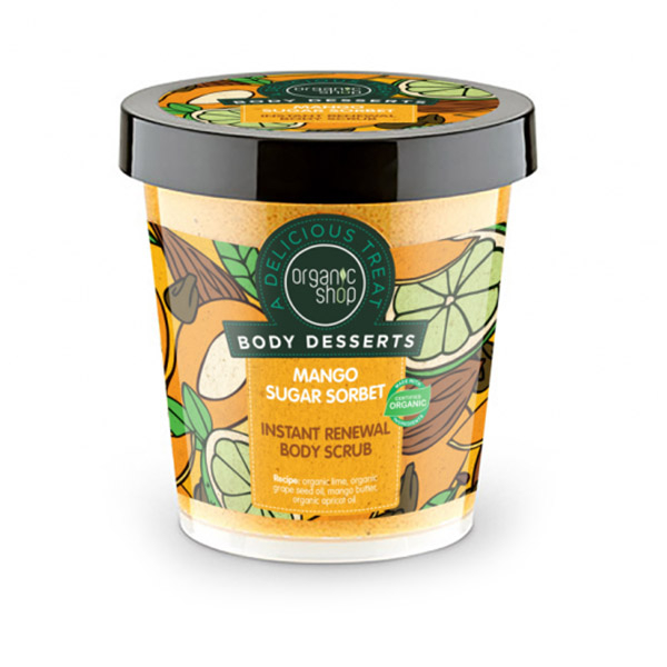 Exfoliant pentru corp Organic Shop Body Desserts din Sorbet de Mango pentru regenerare rapida, 450 ml
