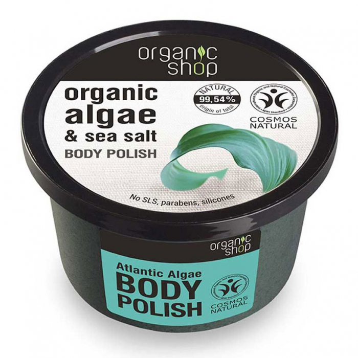 Exfoliant pentru corp cu alge din oceanul atlantic si sare marina, organic shop body polish, ingrediente 99.54% naturale, 250 ml