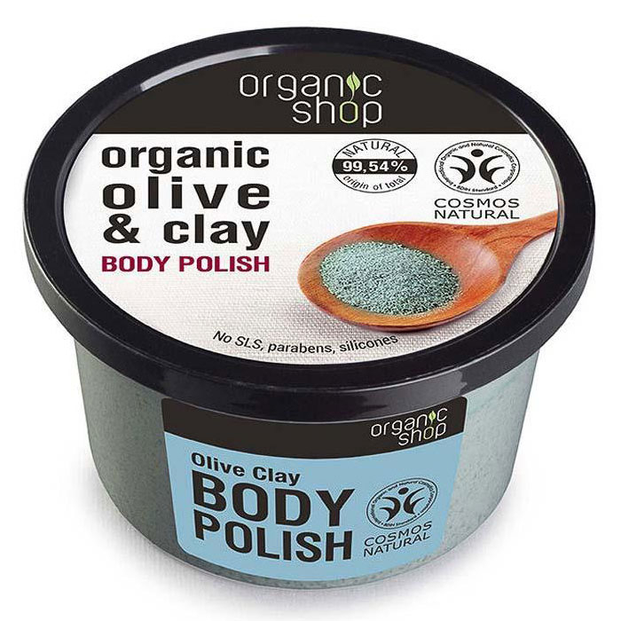 Exfoliant pentru corp cu Argila Naturala, Ulei de Masline si Sare Marina, Organic Shop Body Polish, Ingrediente 99.54% Naturale, 250 ml