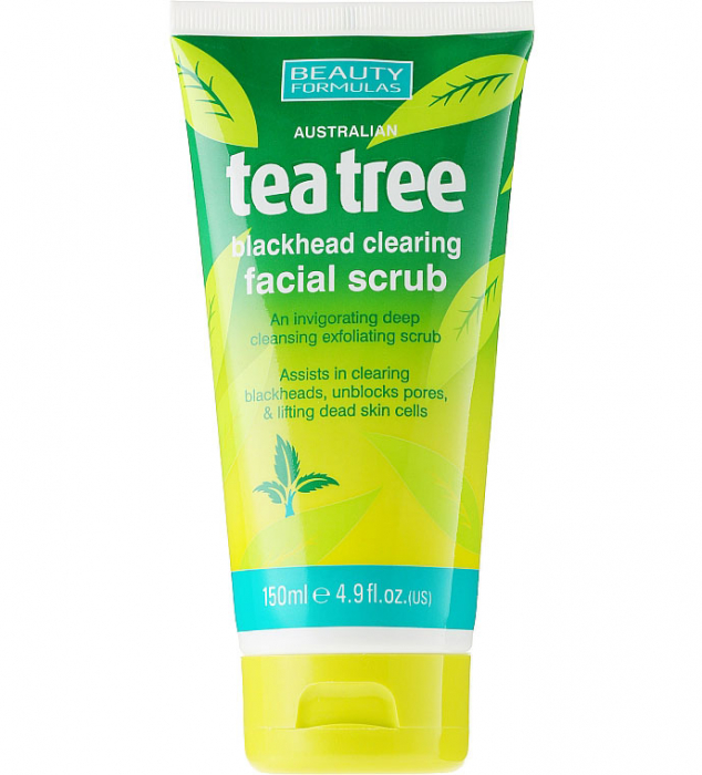 Scrub pentru ten impotriva acneei, anti-sebum cu Ceai Verde BEAUTY FORMULAS Blackhead Tea Tree Clearing Facial Scrub, 150 ml-big