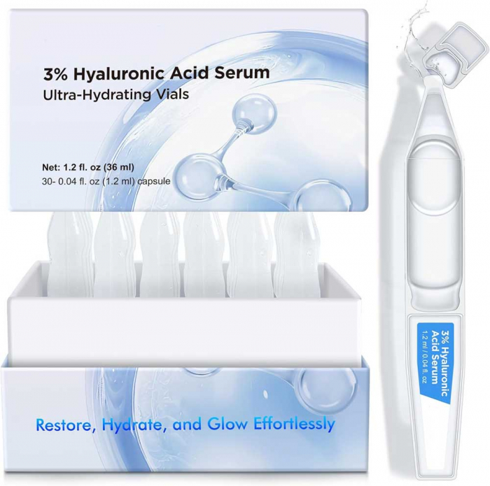 Set 30 Fiole Premium Anti-Imbatranire cu 3% Acid Hialuronic Pur, Ultra Hidratante, NOVA KISS   30 x 1.2 ml