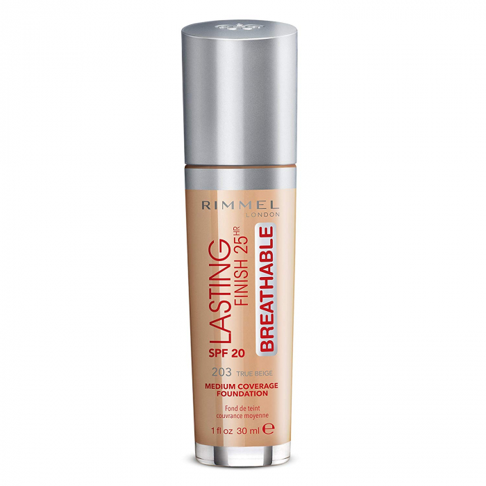 Fond de Ten Rimmel London Lasting Finish 25Hr Breathable, SPF20, 203 True Beige, 30 ml-big