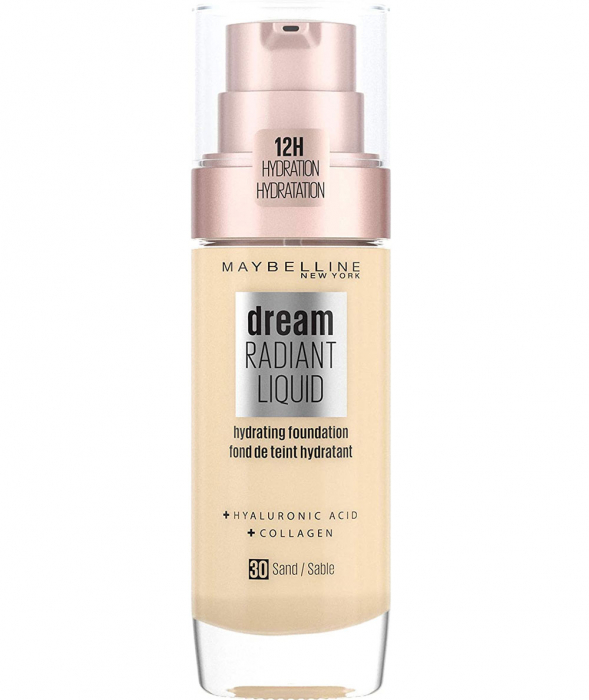 Fond de ten Maybelline New York Dream Radiant Liquid cu Acid Hialuronic si Colagen 30 Sand, 30 ml