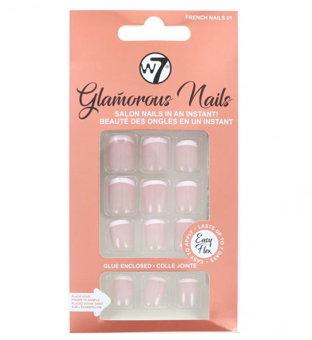 Kit 24 Unghii False W7 Glamorous Nails, French Nails 01, cu adeziv inclus si pila de unghii-big