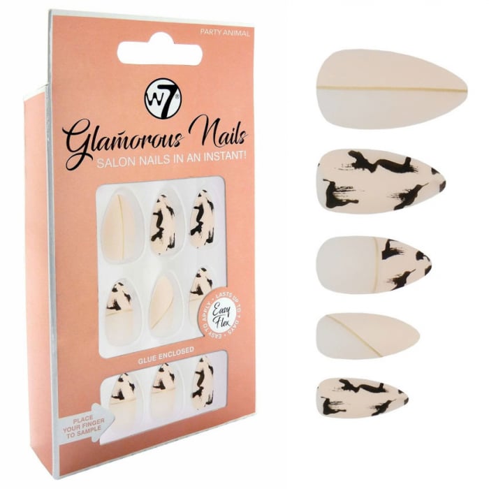 Kit 24 Unghii False W7 Glamorous Nails, Party Animal, cu adeziv inclus si pila de unghii-big