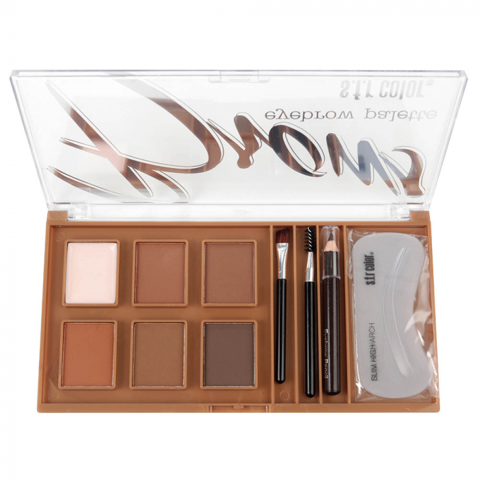 Kit Complet pentru Sprancene S.F.R Color Eyebrow Palette cu Ceara Fixare, Fard, Creion, Sabloane si Pensule Aplicare, A