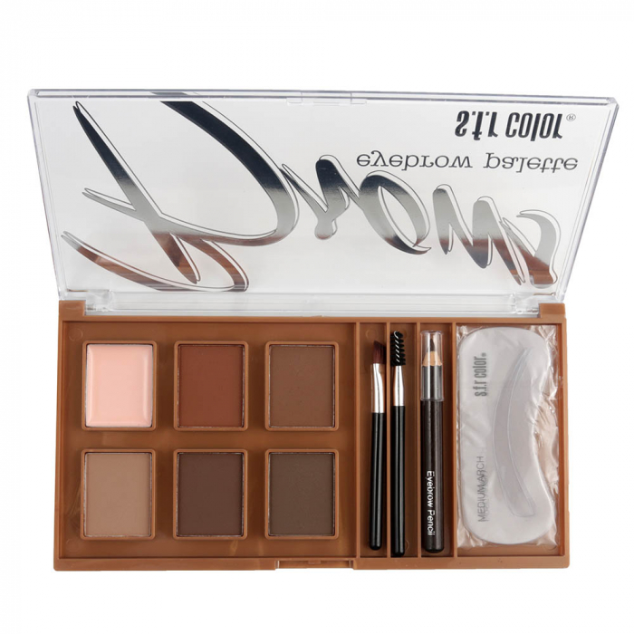 Kit Complet pentru Sprancene S.F.R Color Eyebrow Palette cu Ceara Fixare, Fard, Creion, Sabloane si Pensule Aplicare, B