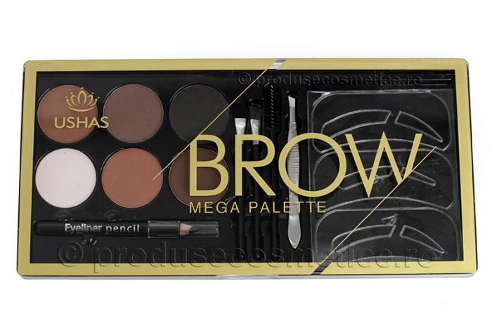 Kit Complet pentru Sprancene Mega Palette Brow cu 6 Pudre pentru Definire