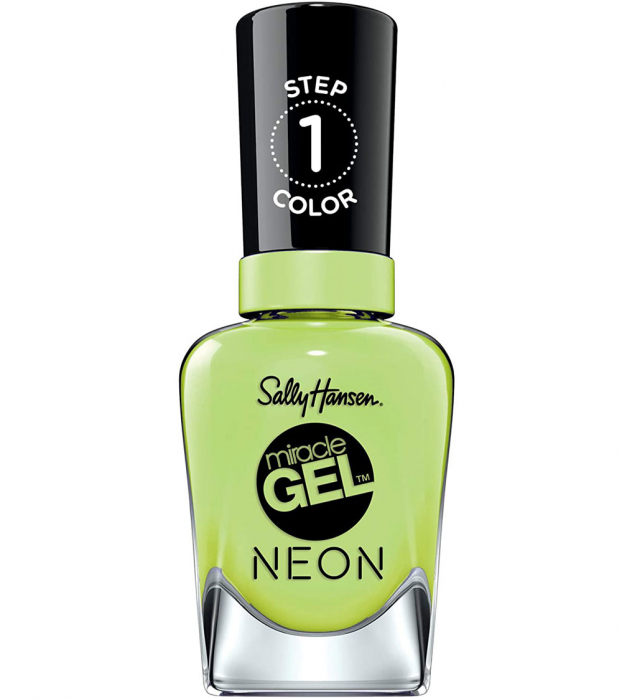 Lac de unghii Sally Hansen Miracle Gel NEON, gel de unghii fara utilizarea UV sau lampa LED, 052 Electri-lime, 14.7 ml