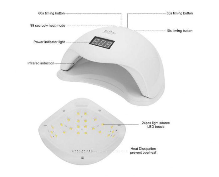 Lampa profesionala unghii UV LED SUN5, Activare prin senzori, 48 W, Uscare 10s-99s, pentru uscat oja semipermanenta sau gel UV-big