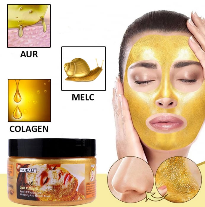 Masca de fata exfolianta cu Melc, Aur 24K si Colagen, Efect anti-rid, Wokali Snail Gold Collagen Whitening, 300 g-big