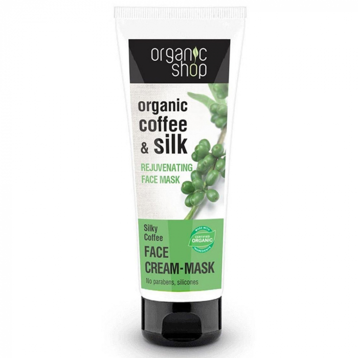Masca de fata organica cu cafea verde si matase pentru reintinerire si regenerare Organic Shop Silky Coffee, 75 ml