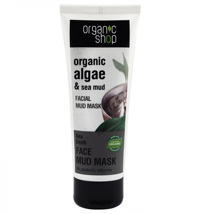Masca de fata organica cu namol marin si extract de alge pentru micsorarea porilor Organic Shop Mud Mask Sea Depth, 75 ml Organic Shop imagine noua