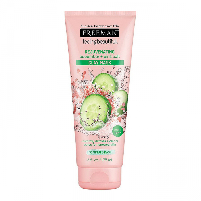 Masca detox cu efect de intinerire FREEMAN Rejuvenating Cucumber + Pink Salt Clay Mask, 175 ml