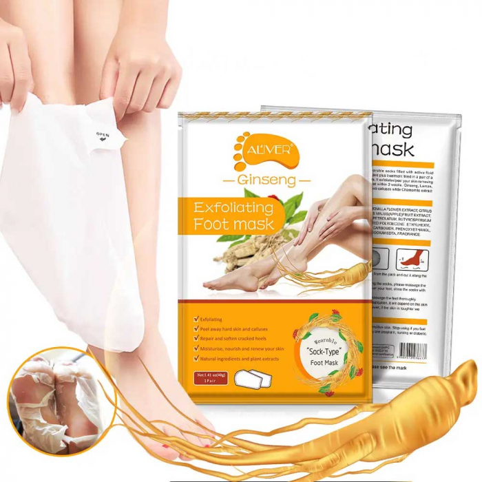 Masca Exfolianta pentru Picioare tip Soseta cu Extract din Ginseng
