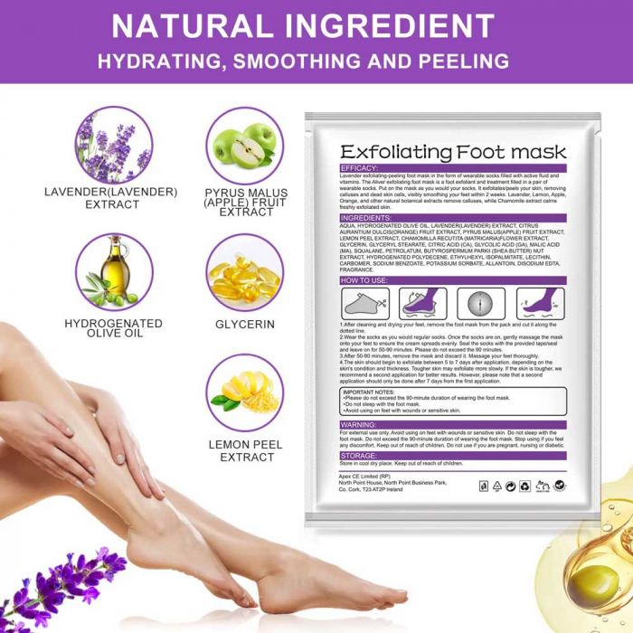 Masca Exfolianta pentru Picioare tip Soseta cu Lavanda, Repara Calcaiele Crapate-big