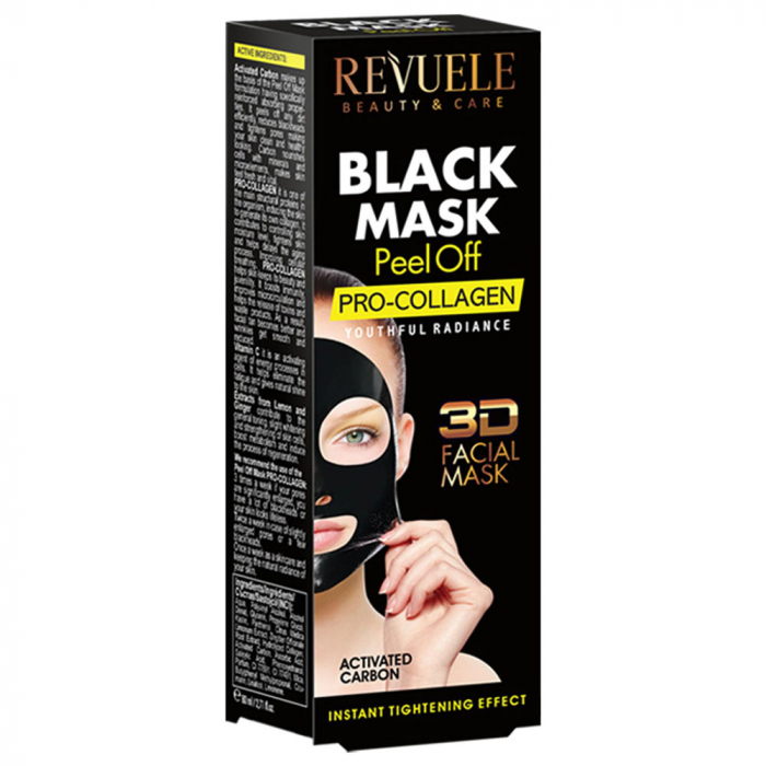 Masca neagra 3D cu carbune activ, vitamina C si colagen REVUELE Pro-Collagen, Youthful Radiance, Peel Off, 80 ml-big